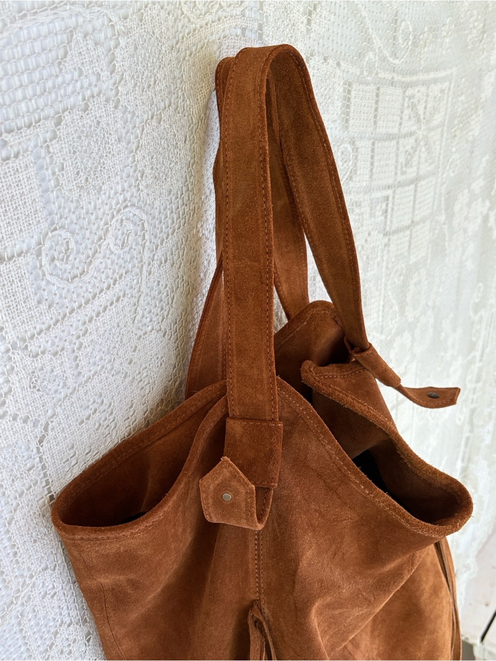 Suede Fringe Hobo Bag — Brown XL - Gem